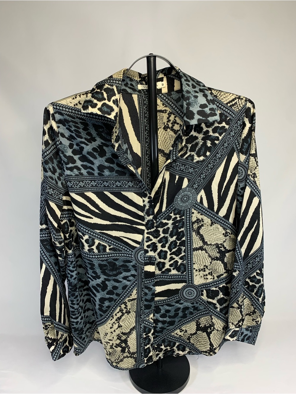 Men's Mixed Animal Print Button-Down Shirt - Blue/Black/Cream